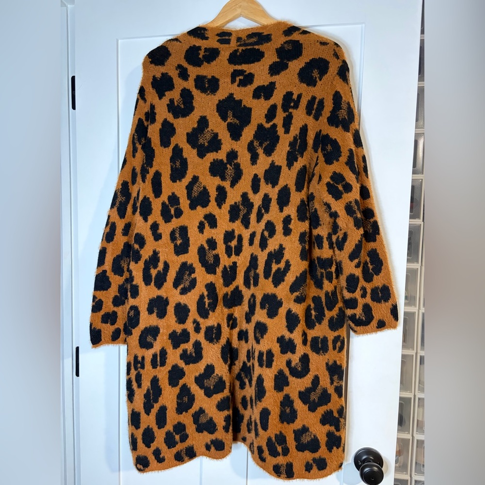 Nine West Leopard Print Eyelash Knit Cardigan Duster Brown Black Plus 1X - Picture 6 of 8